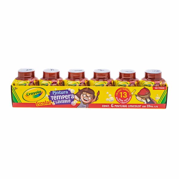 PINTURA CAFÉ Témpera lavable para cartel, 6 pinturas de 59ml c/u