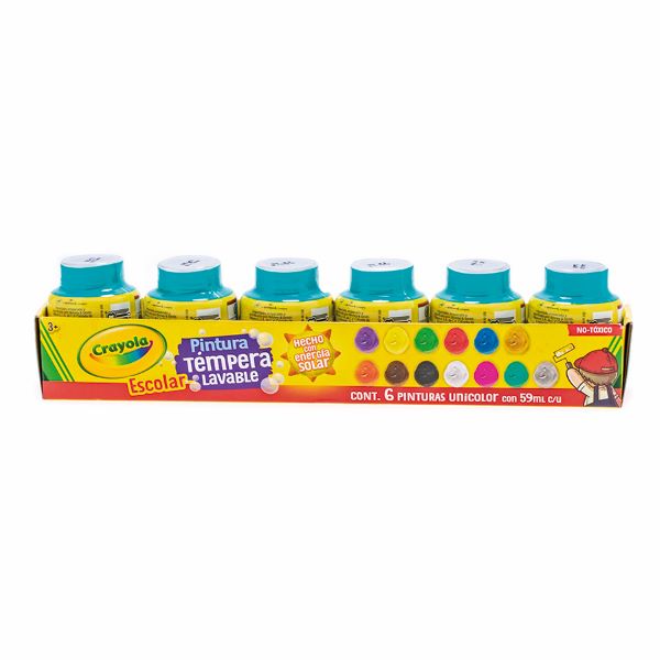 PINTURA AZUL CIELO Témpera lavable para cartel, 6 pinturas de 59ml c/u
