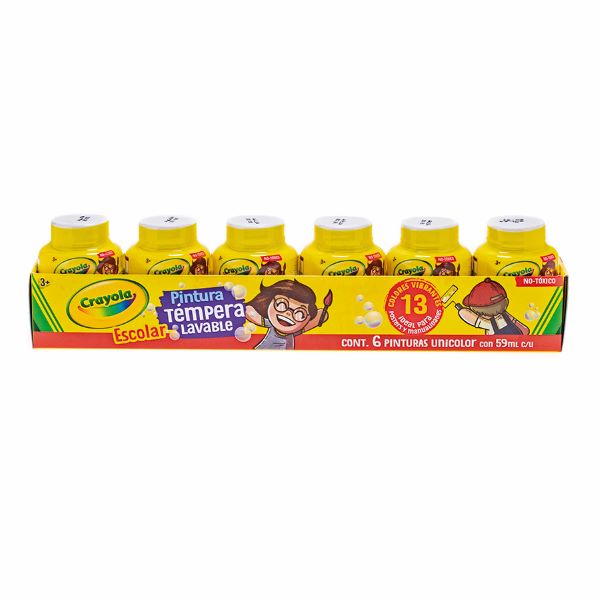 PINTURA AMARILLO Témpera lavable para cartel, 6 pinturas de 59ml c/u