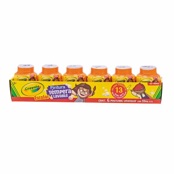 PINTURA NARANJA Témpera lavable para cartel, 6 pinturas de 59ml c/u