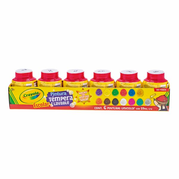 PINTURA ROJO Témpera lavable para cartel, 6 pinturas de 59ml c/u