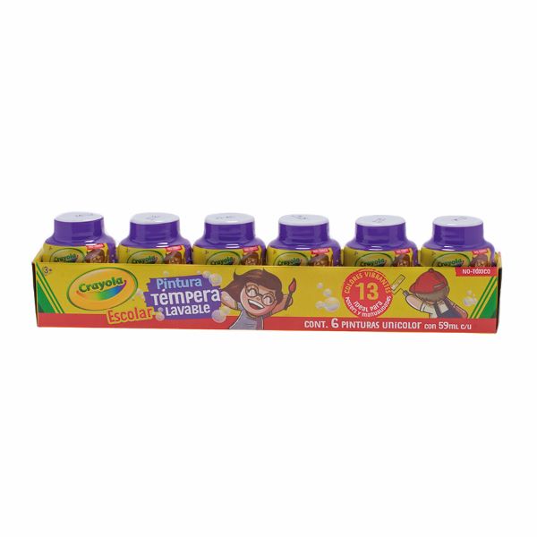 PINTURA MORADA Témpera lavable para cartel, 6 pinturas de 59ml c/u