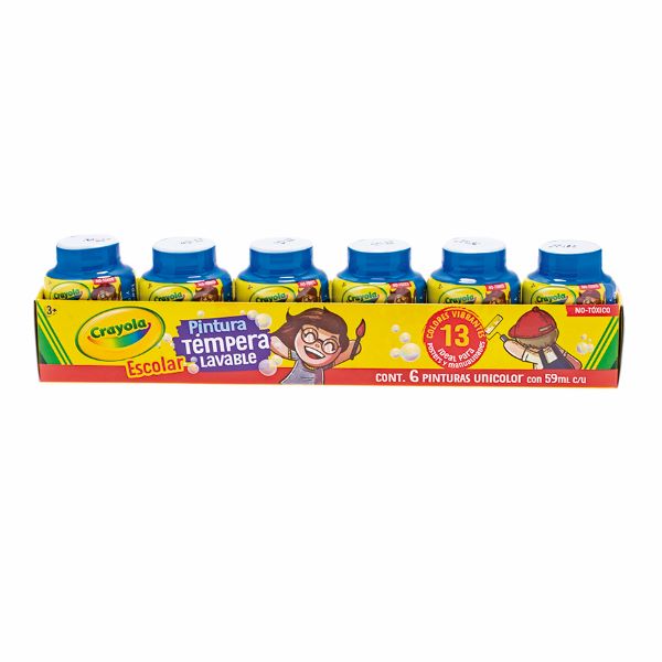 PINTURA AZUL Témpera lavable para cartel, 6 pinturas de 59ml c/u