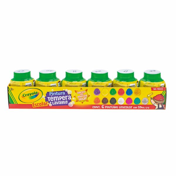PINTURA VERDE Témpera lavable para cartel, 6 pinturas de 59ml c/u