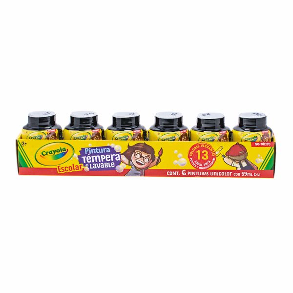 PINTURA NEGRA Témpera lavable para cartel, 6 pinturas de 59ml c/u