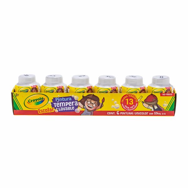 PINTURA BLANCA Témpera lavable para cartel, 6 pinturas de 59ml c/u