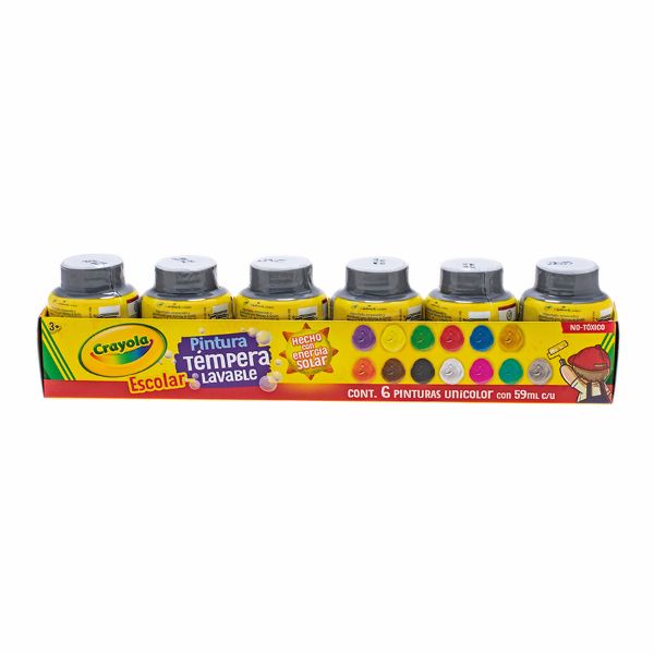 PINTURA PLATA Témpera lavable para cartel, 6 pinturas de 59ml c/u