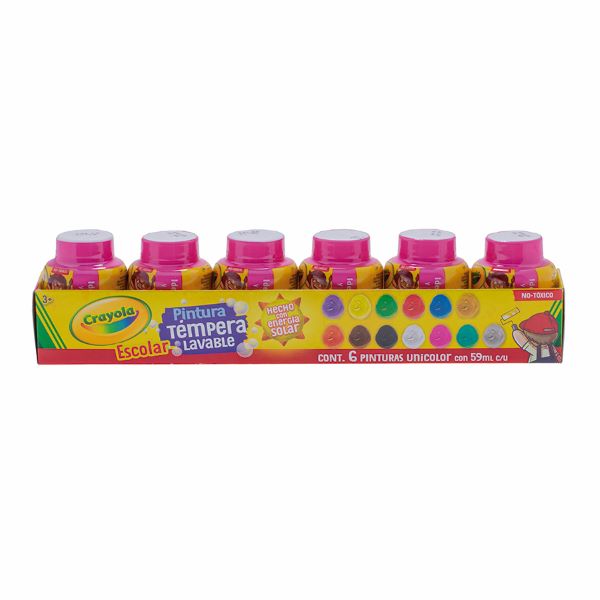 PINTURA ROSA Témpera lavable para cartel, 6 pinturas de 59ml c/u