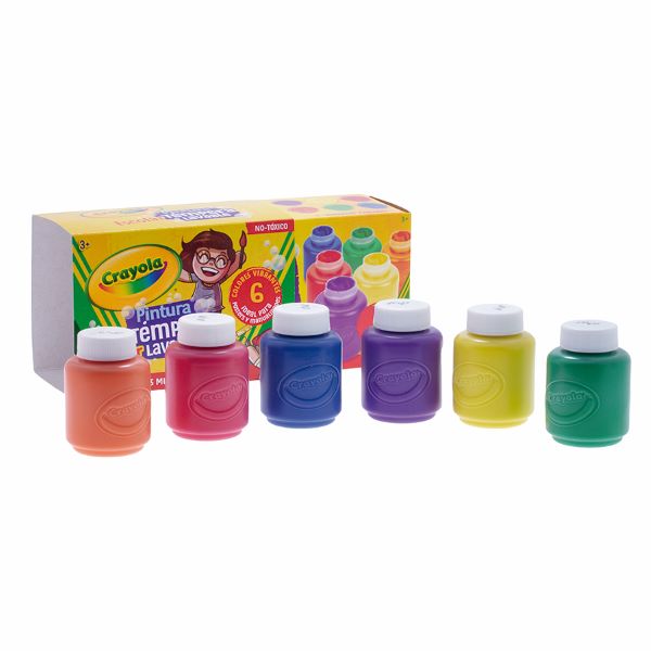 6 Pinturas Témpera Lavables Multicolor 59ML (AMARILLO, AZUL, NARANJA, MORADO, ROJO Y VERDE)