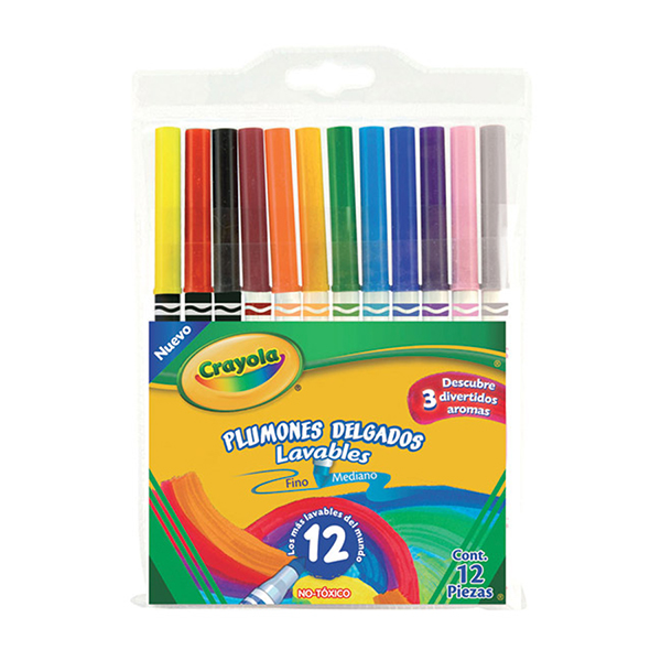 12 Plumones Delgados Lavables