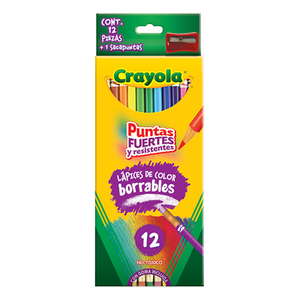 12 Lápices de Color Borrables con Sacapuntas
