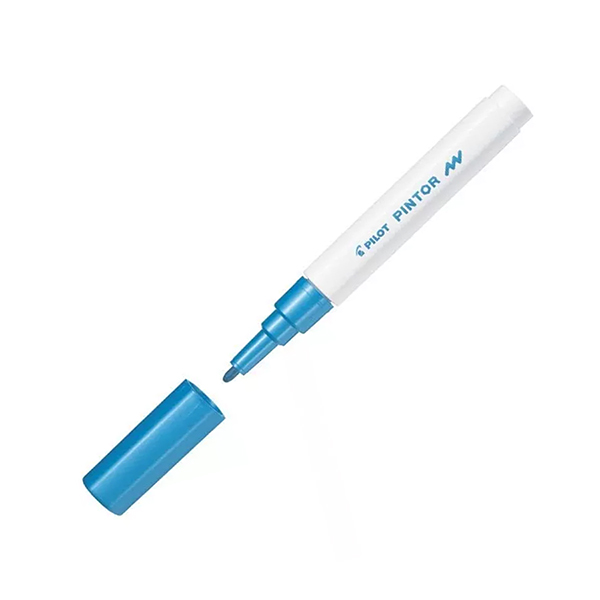 Marcador Pintor, tinta líquida color azul metálico, punto fino