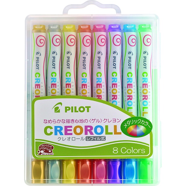 Crayones Creoroll, colores metálicos surtidos, estuche con 8 piezas.