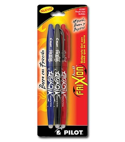 BOLIGRAFO FRIXION BALL COLORES SURTIDOS NEGRO, AZUL, ROJO FINO BLISTER C/3