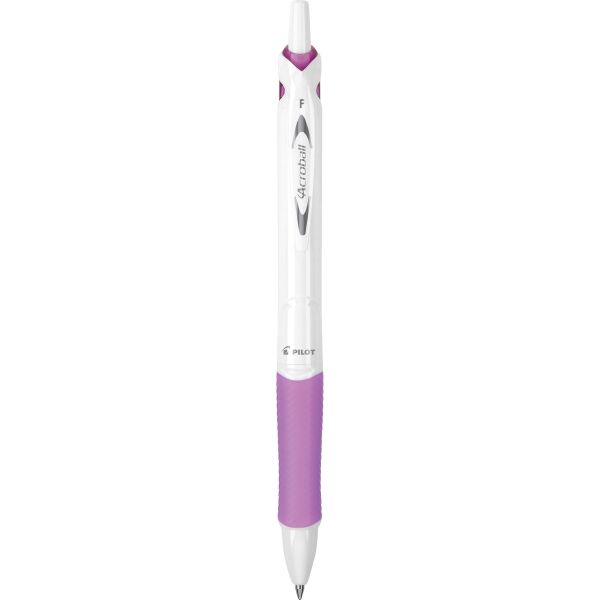 Bolígrafo retráctil Acroball Pure White, tinta avanzada color negro, acentos morado, punto fino (0.7 mm.)