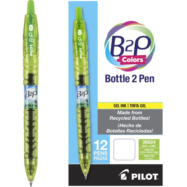 Roller Bottle to Pen Colors (B2P Colors), tinta gel color lima, punto fino (0.7 mm.)