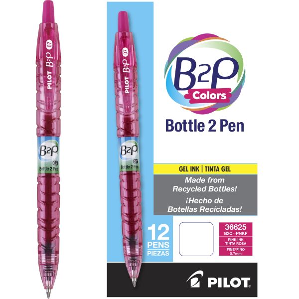 Roller Bottle to Pen Colors (B2P Colors), tinta gel color rosa, punto fino (0.7 mm.)