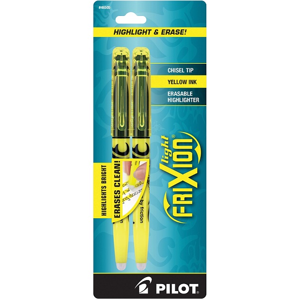 Resaltador borrable Frixion Light, color amarillo, punta cincelada, blíster con 2 piezas