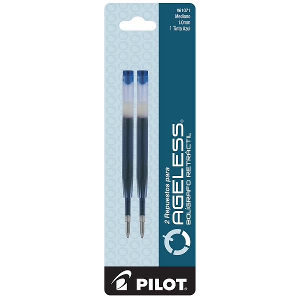 Repuesto para bolígrafos tinta avanzada color azul, punto mediano (1.0 mm.), blíster con 2 piezas