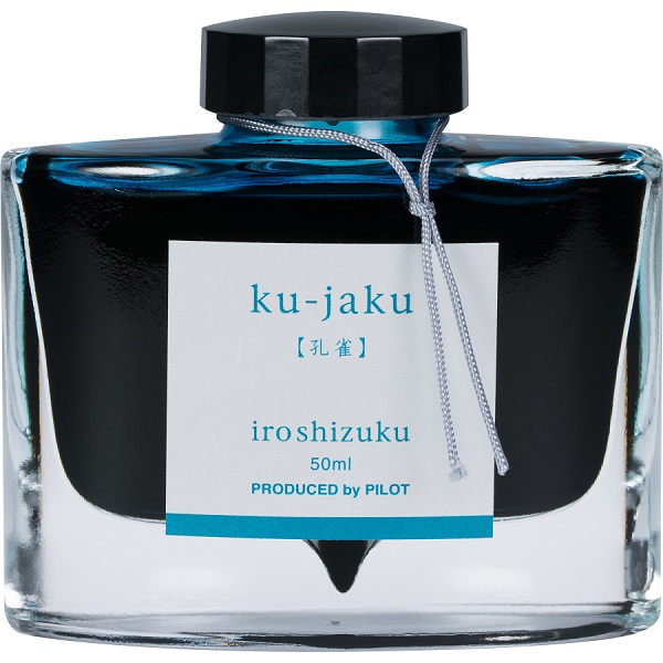 Tinta para pluma fuente Iroshizuku Ku-jaku, tinta líquida color turquesa, frasco con 50 ml.