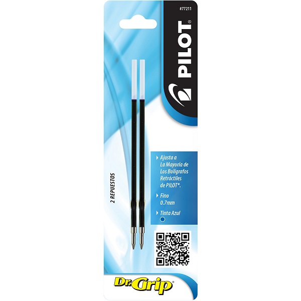 Repuesto para bolígrafos retráctiles BRFS, tinta base aceite color azul, punto fino (0.7 mm.), blíster con 2 piezas