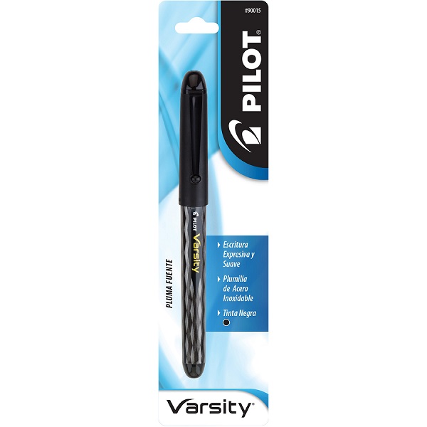 Pluma fuente Varsity, tinta líquida color negro, punto mediano, blíster con 1 pieza