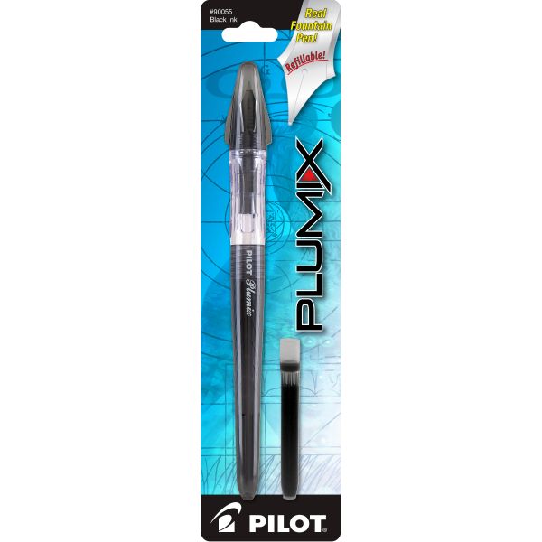 Pluma fuente para caligrafía Plumix más cartucho, tinta líquida color negro, barril negro, punto mediano, blister con 2 piezas.