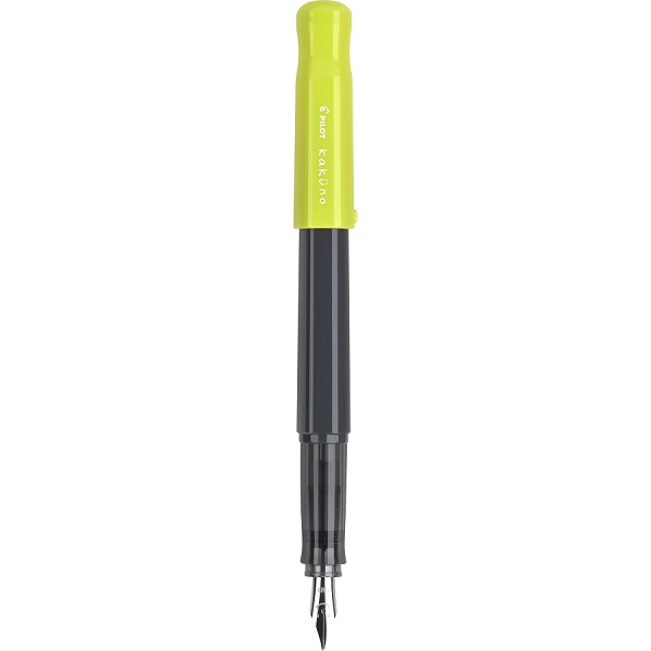 Pluma fuente Kakuno, tinta líquida color negro, cuerpo gris y tapa lima, punto mediano, set con 1 pluma y 1 cartucho