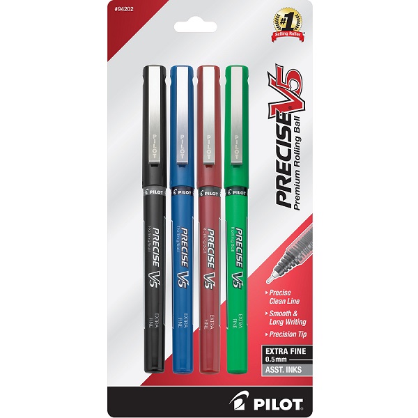 Bolígrafo Precise V5, tinta líquida colores surtidos, punto extra fino (0.5 mm.), blíster con 4 piezas